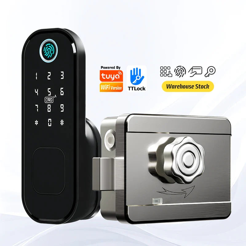 Cerradura Digital Tuya Waterproof Smart Rim Lock Keyless Entry Door Lock Fingerprint Smart Lock With Wifi for Outdoor