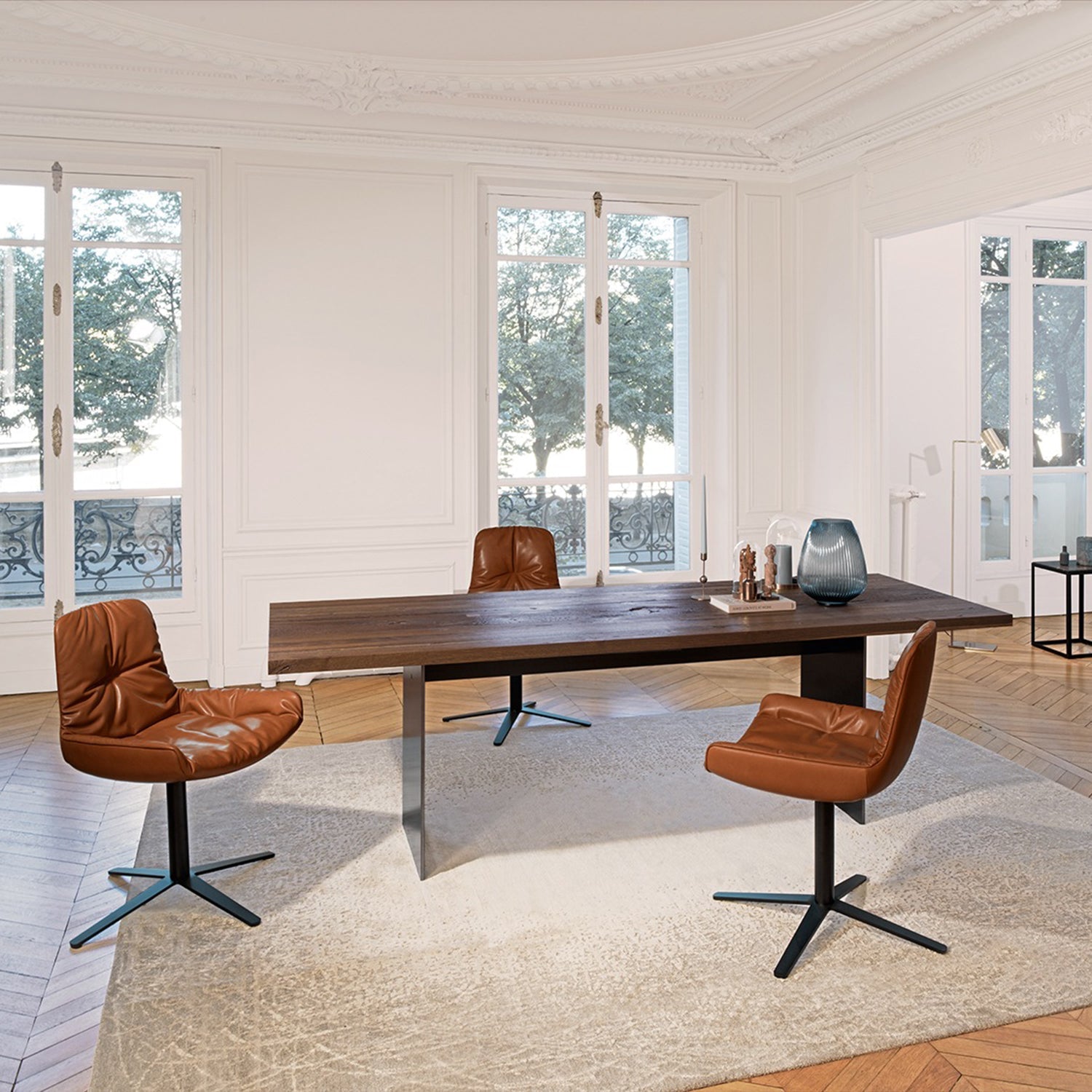 janua | sc 41 table | white smoked oak raw + steel bronze glaze base 300x110cm