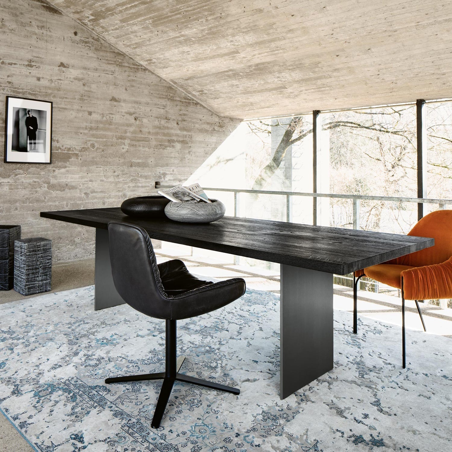 janua | sc 41 table | white smoked oak raw + steel bronze glaze base 300x110cm