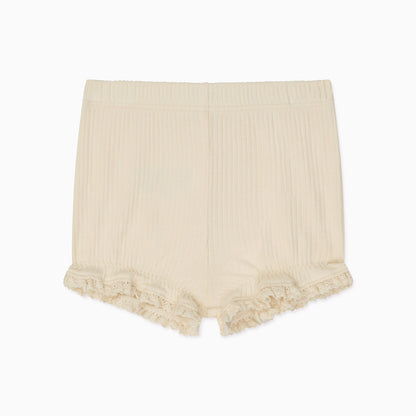 Frilled Ribbed Cardigan & Shorts Outfit - Cream