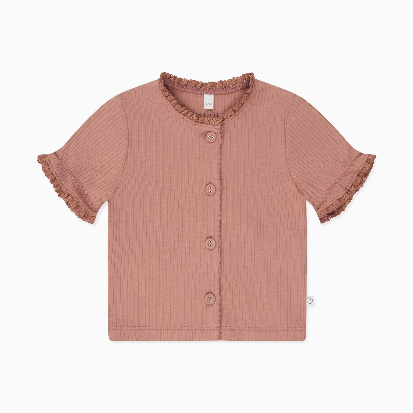 Frilled Ribbed Cardigan & Shorts Outfit - Rose