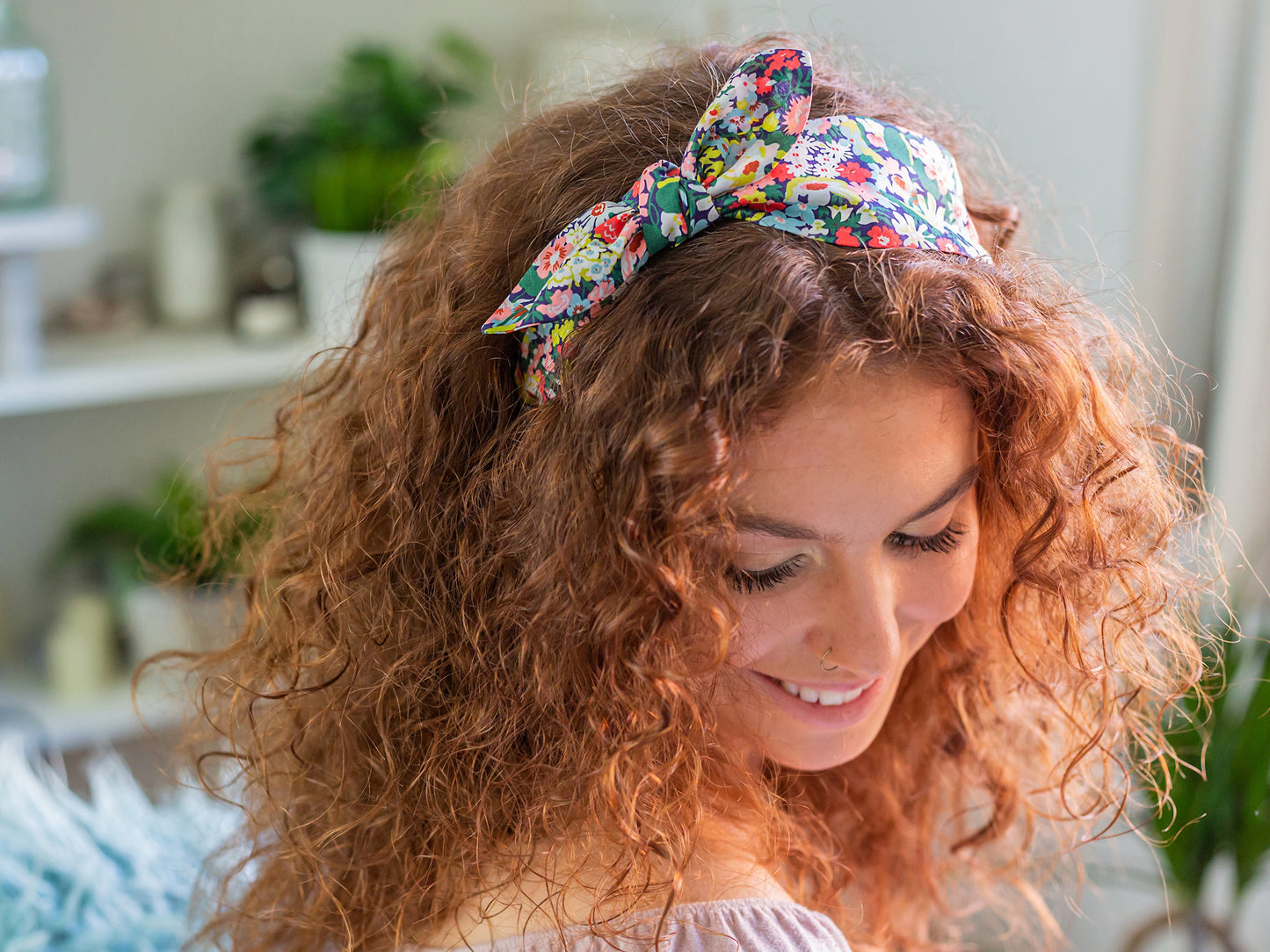 Side Bow Headband - Liberty Black F Print