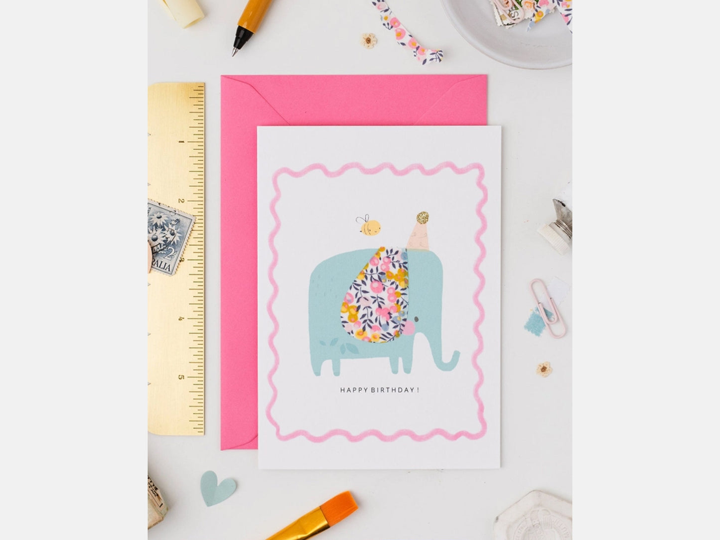 Elephant Birthday Card - Liberty Wiltshire Bud Print