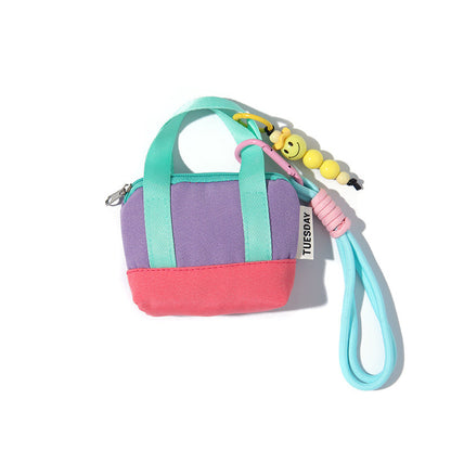 Dopamine Pink Mini Handbag Headphone Bag Storage Box Data Cable Protective Cover Organizer Bag Coin Card Holder Trendy
