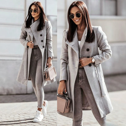 2026 Autumn/Winter European and American New Cross-Border Women's Clothing Amazon Woolen Coat Solid Color Tie-Up Mid-Length Woolen Jacket