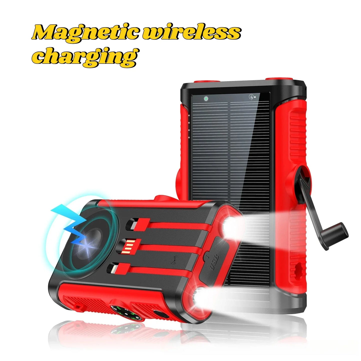 2025 NEW Solar Power Bank 20000mAh 22.5W Magnetic Wireless Powerbank Hand Crank with Cable Portable Charger for Outdoor Camping