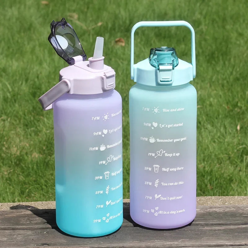 2000ml Large Capacity Plastic Water Bottle Frosted Gradient Water Bottle Outdoor Sports and Fitness Portable Water Kettles