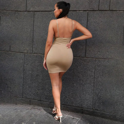 Cross-border Europe and the United States sexy V-neck ring buckle milk silk halter wrap buttock dress