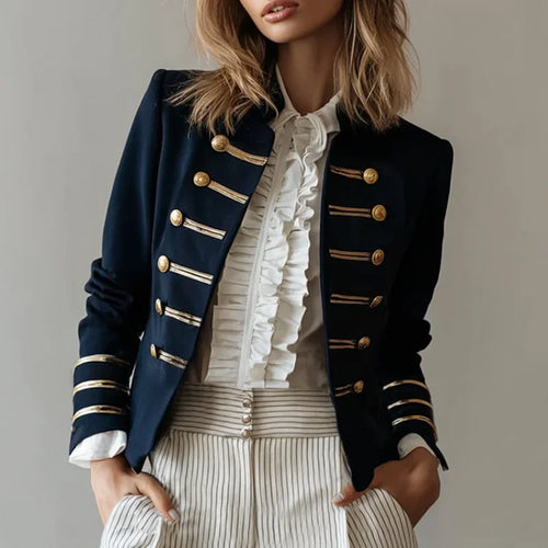 Commuter Long Sleeve Jacket Coat European American Fashion Elegant Double Breasted Coat Outerwear For Women Spring Falll Tops