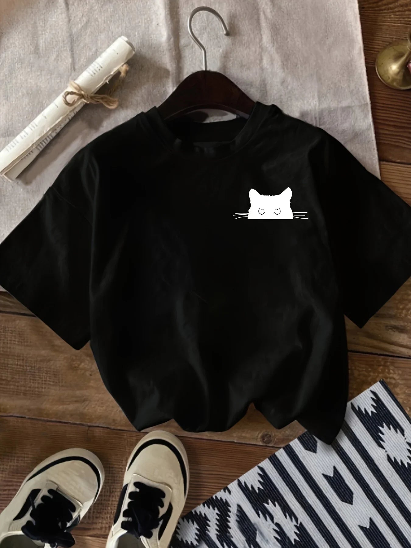 Cat Print Crew Neck T-Shirt Casual Short Sleeve T-Shirt For Spring & Summer Women's Clothing