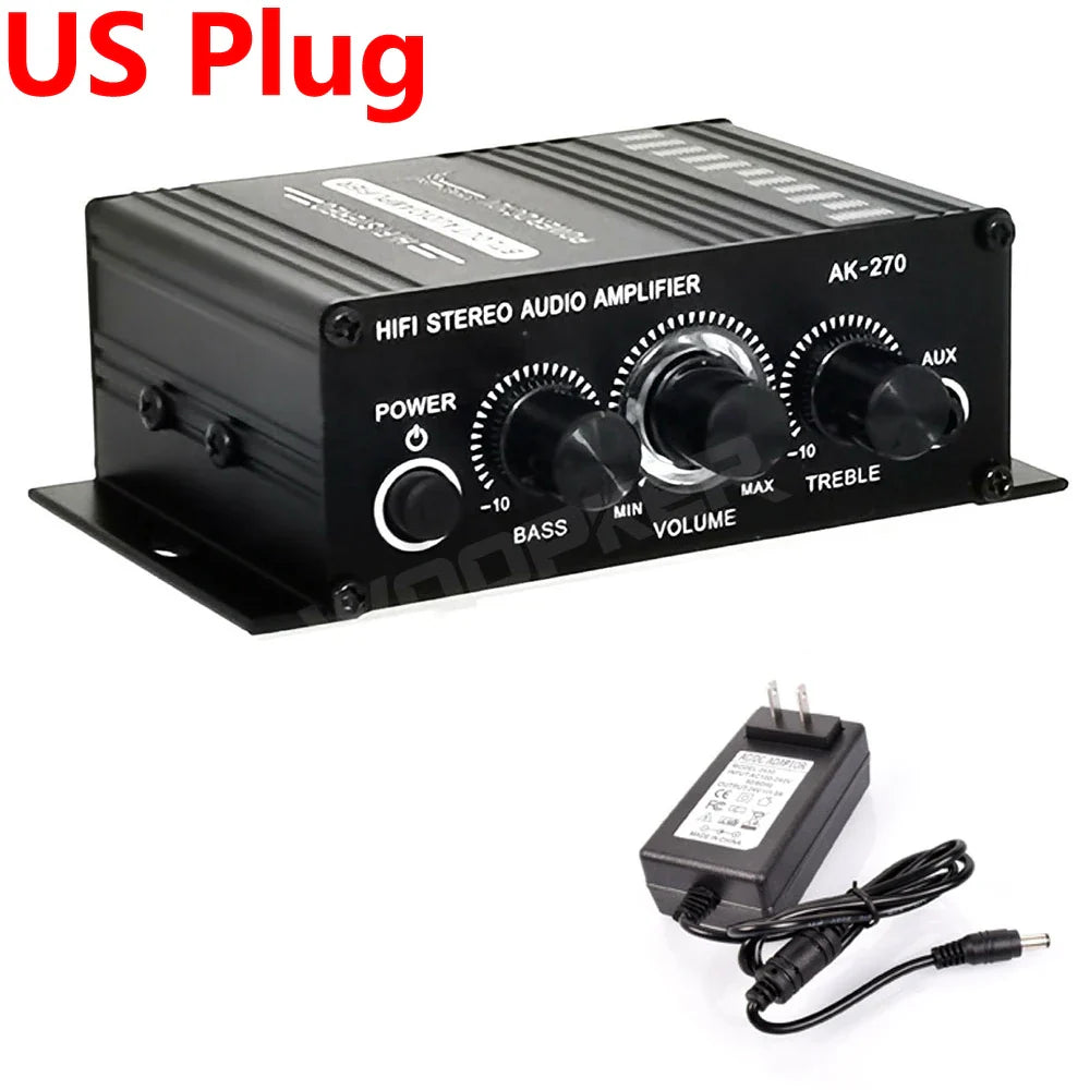 AK-270 HIFI Amplifier Channel 2.0 Stereo Audio Sound Amp Bass Trebl for Home Theater Sound System