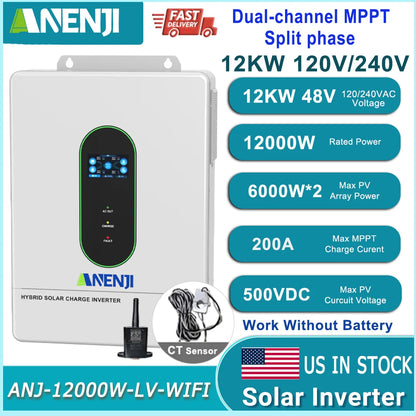 12KW Split Phase Inverter 48V 120V 230V Hybrid Solar Inverter Dual MPPT Paralleled Threephase With WiFi MPPT 200A Solar Charger
