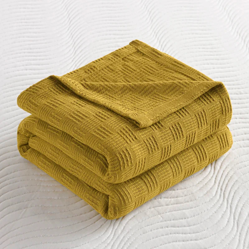 100% Cotton Plaid Weave Blankets Single Double Queen King Size Lightweight Soft Blanket for All Season Bedspreads for Bed Sofa