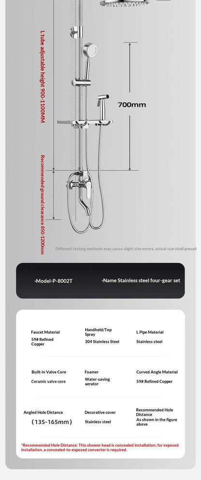 304 Stainless Steel Thermostatic Rainfall Shower Set High Pressure Wall Mounted Bathroom Mixer Tap Handheld Circular Square