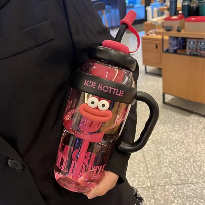 1100ML Sports Water Bottle Cute Aesthetic Large Capacity Water Cup for Women Summer Home Outdoor Portable Straw Cup