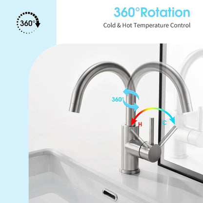 Bathroom Basin Faucet 304 Stainless Steel Hot Cold Wash Mixer Crane Tap 360 Rotation Sink Faucets Single Lever Tap For Bathroom