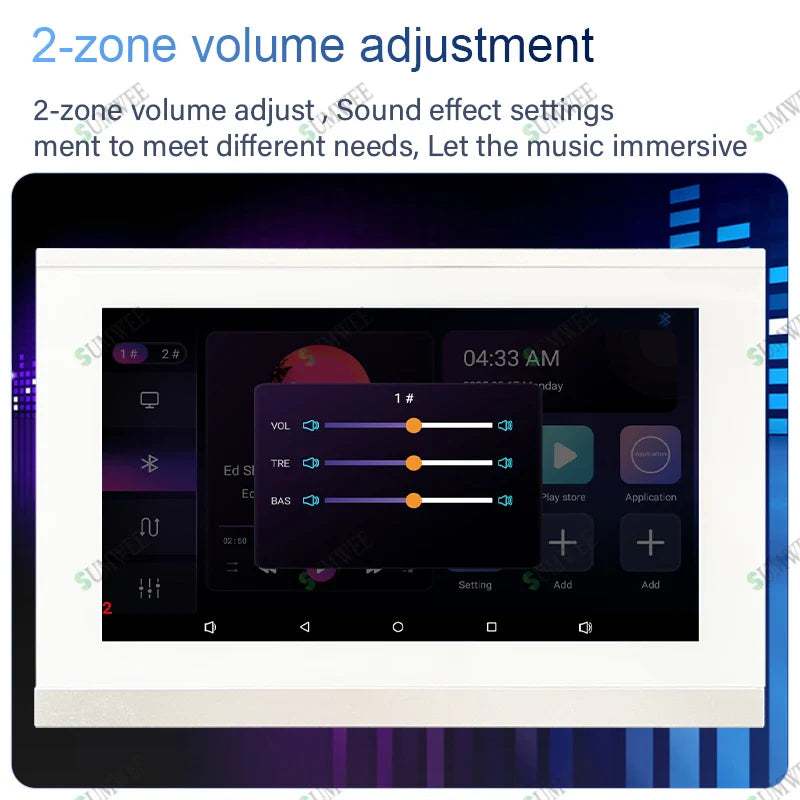 7 Inch Smart Home Background Music Player Stereo Sound WIFI Touch Screen 2 zone Audio Android Bluetooths Wall Amplifier systems