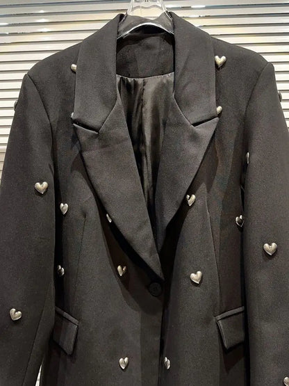 2025 Fashion Heavy Industry Lapels Blazer Women Spring Autumn Casual Korean Ladies Office Suit Coat Temperament Women Black Tops