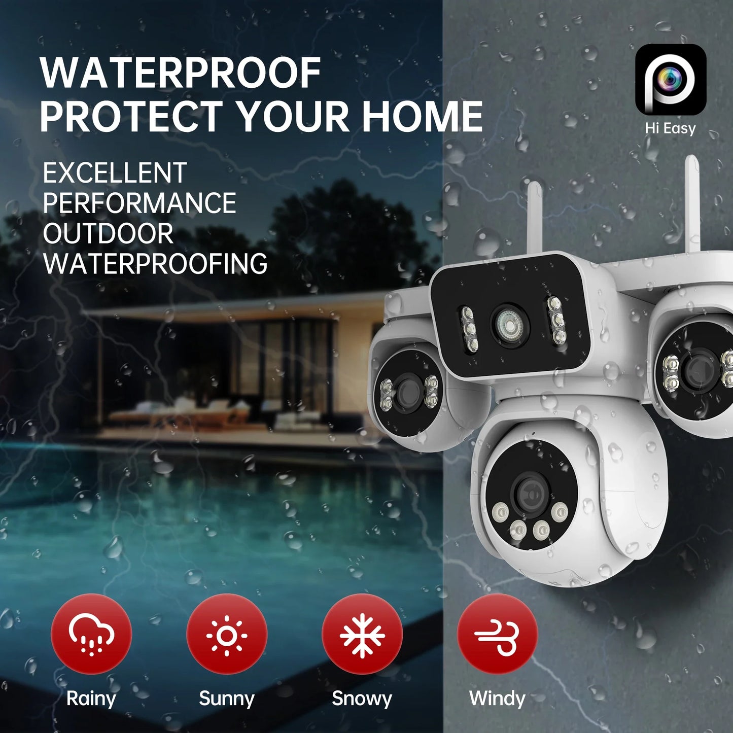 10K 20MP WiFi Security Camera 4 Lens 4 Screen 360°  PTZ 16X Zoom Waterproof Home Surveillance CCTV Outdoor Street Video Camera
