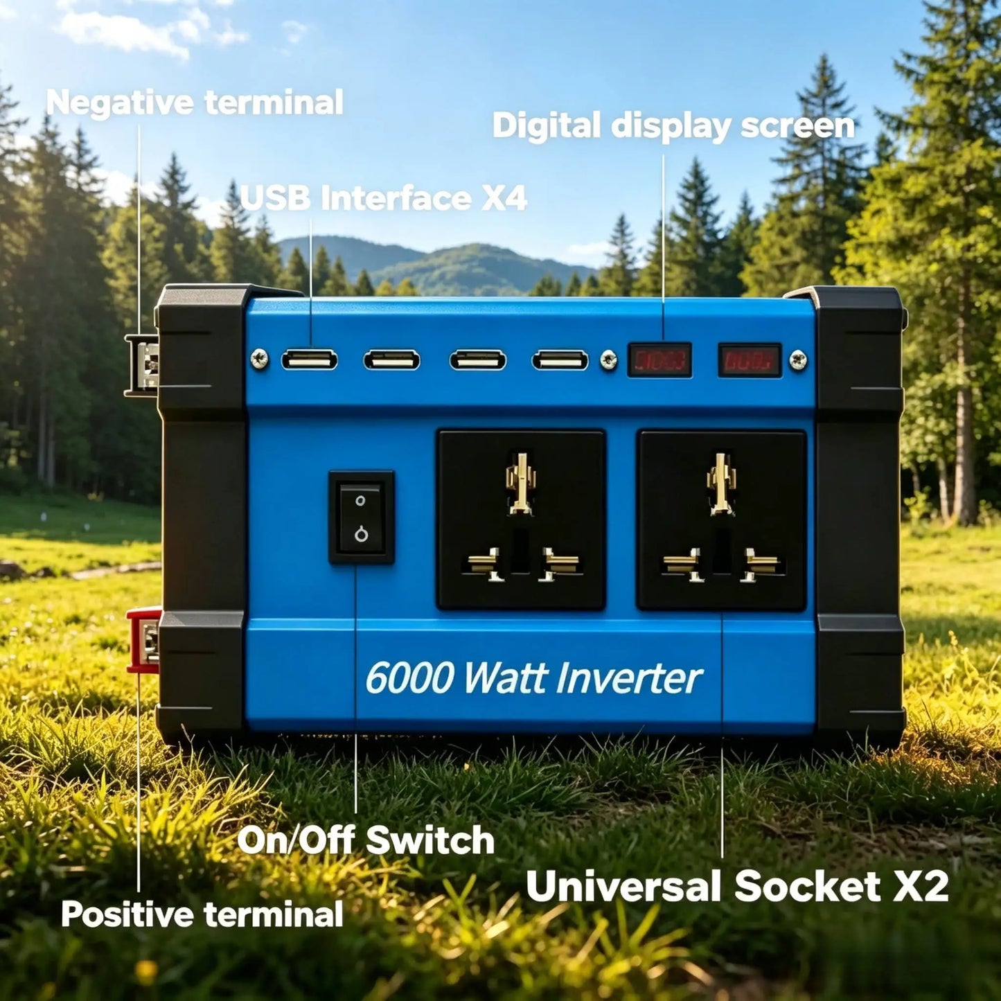 6000W High Power Solar Inverter DC12V To 110V 220V AC LCD Display 4 USB Ports Car RV Camping Power Converter