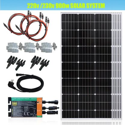 Balcony Solar Panel System 900W 600W 300W -Solar Panels Grid-connected photovoltaics System rigid plug and play home system 220v photovoltaic panel micro inverter for home balcony power EU socket