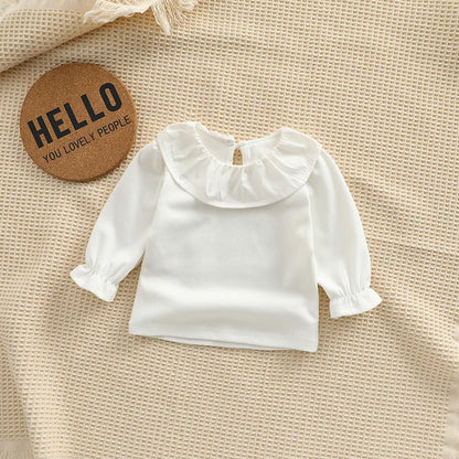 2025 Spring New in Kids Infant Cute Clothes Baby Cotton Solid Color Ruched Top Shirts + Embroidery Flower Bodysuits Newborn 2pcs