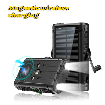 2025 NEW Solar Power Bank 20000mAh 22.5W Magnetic Wireless Powerbank Hand Crank with Cable Portable Charger for Outdoor Camping
