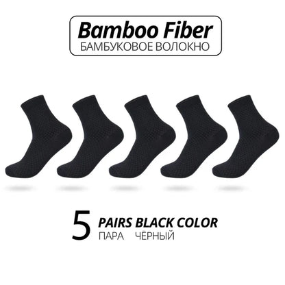 5 Pairs Bamboo Fiber Men's Socks Classic Business Crew Socks Spring Autumn Casual Comfortable Breathable Compression Bamboo Sox