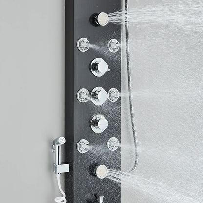 Black Nickel LED Shower Panel Six Functions Shower Column Rain Waterfall Shower Massage Spa Jets Tub Shower With Bidet Bath Taps