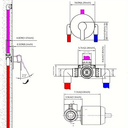 Chrome-Plated Single-Function Shower Mixer Valve - Wall-Mounted, Hot & Cold Water Control for Bathroom Decor, Round Showerhead,