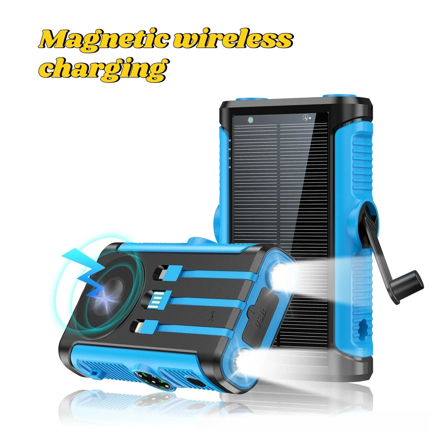 2025 NEW Solar Power Bank 20000mAh 22.5W Magnetic Wireless Powerbank Hand Crank with Cable Portable Charger for Outdoor Camping