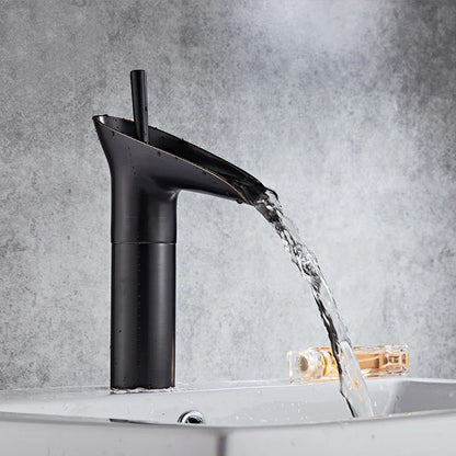 Bathroom Basin Faucet Sink Mixer Gun Grey Color Hot Cold Water Mixer Deak Mounted Waterfall Style Copper Sink Taps FR651