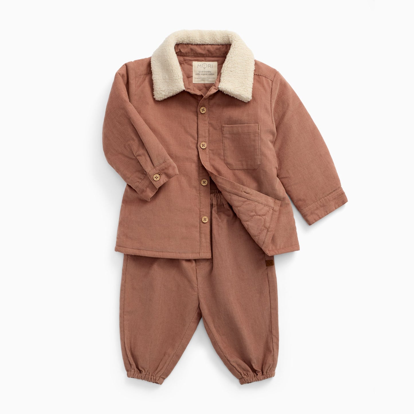 Borg-Collared Corduroy Shacket & Trousers Outfit