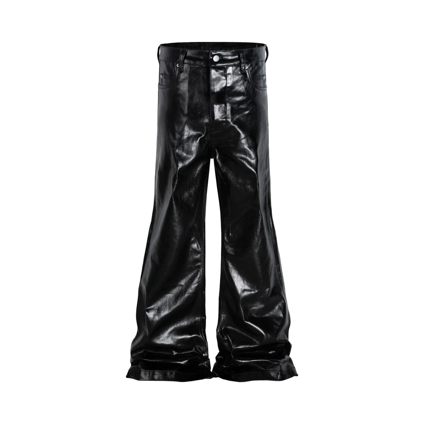 2025 Coated Shiny Hip Hop Punk Stacked Jeans Man Patent Leather Vintage Wide Leg Straight Flared Jeans