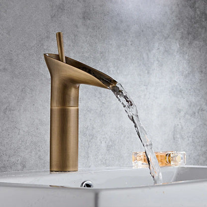 Bathroom Basin Faucet Sink Mixer Gun Grey Color Hot Cold Water Mixer Deak Mounted Waterfall Style Copper Sink Taps FR651