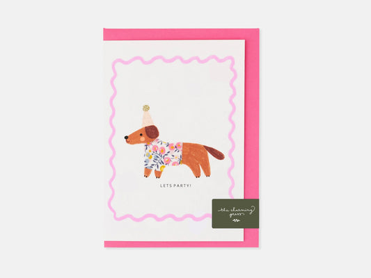 Sausage Dog Birthday Card - Liberty Wiltshire Bud Print