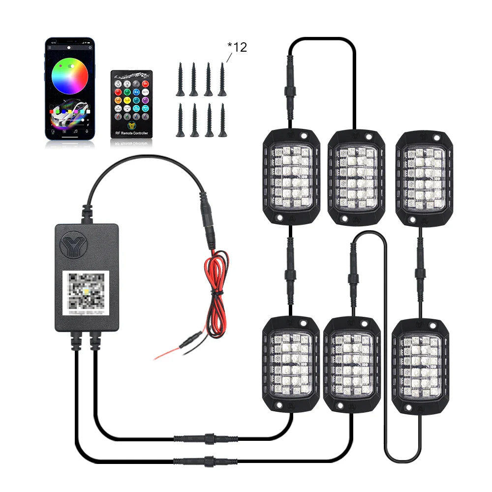 3D Lens Chassis Undergolw Light Remote App Control 12V For Jeep Off-Road 4x4 Truck UTV SUV ATV RZR Car Rock Decorative Lights