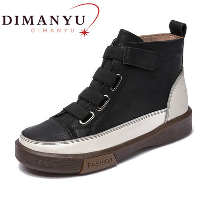 DIMANYU Ladies Shoes Sneakers Flat Fur Women Boots Winter Genuine Leather 2026 Retro Spring Ankle Boots For Women