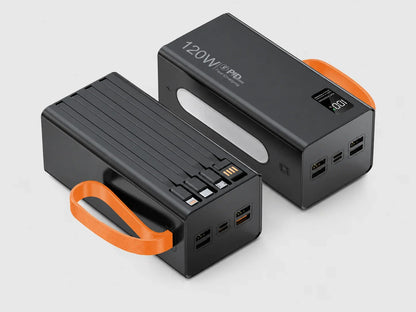 120W PD Power Bank 50000mAh Portable Charger(Built-in Cables), LED Display, Fast Charging Battery for Phone Tablet USB-C Devices
