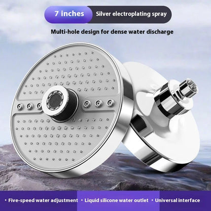 Adjustable 5 Speed Shower Head 7 inches Overhead Showerhead Liquid Silicone Water Outlet Shower for Bathroom Accessories