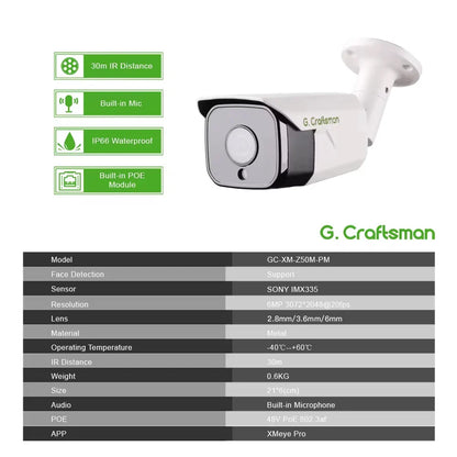 C,GC XMeye IP Camera,Z ,6MP,POE, 20fps,2.8mm/3.6mm/6mm,Face Human,Audio, IR Night, Onvif Video CCTV Surveillance Security,Home