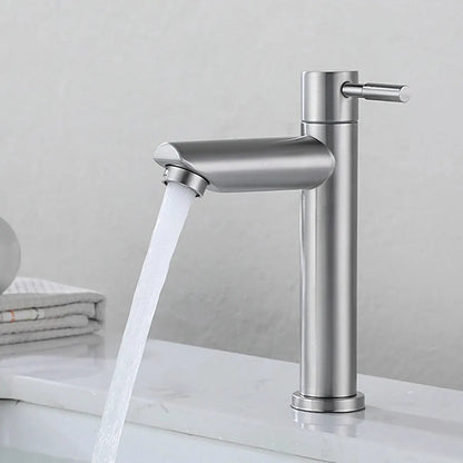 Basin Faucet 304 Stainless Steel Single Cold Water Tap Black Silver Color Deck Mounted Basin Sink Tap G1/2