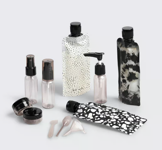 Refillable Ultimate Travel 11pc Set - Black & Ivory
