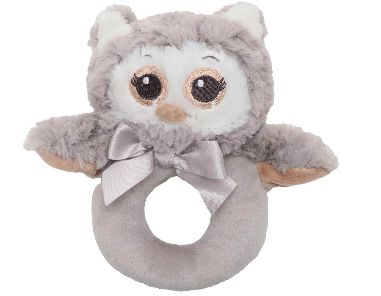 Lil' Owlie Plush Stuffed Animal Gray Owl Soft Ring Rattle