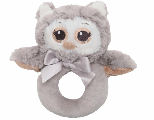 Lil' Owlie Plush Stuffed Animal Gray Owl Soft Ring Rattle