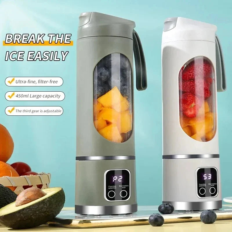 10 Blades Portable Juicer Cup, 450ml 3 Gears USB Rechargeable Blender, Ice Crusher for Shakes Smoothies Making