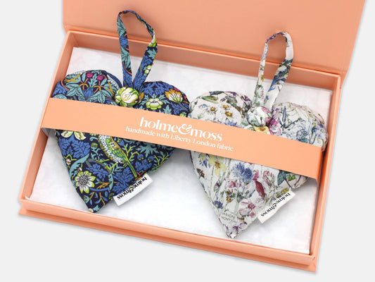 Lavender Heart Gift Box, Liberty Print Strawberry Fields Collection, Set of Two