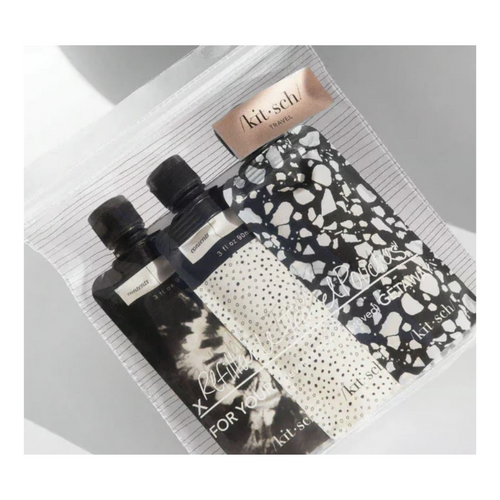 Refillable Travel Pouch 3pc set - Black & Ivory