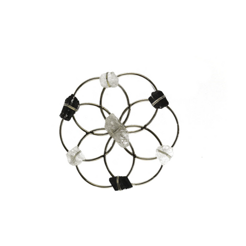 Small Flower of Life Healing Crystal Grid - Silver Black & White