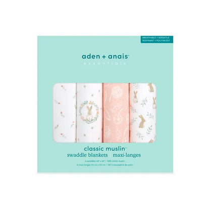 aden + anais Essentials Cotton Muslin Swaddles - 4 Pack - Blushing Bunnies